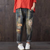 2022 Women Spring Fason Denim Jeans Brand Vintage Cartoon Printing Female Casual Frayed Pants with Pockets Straight Trousers