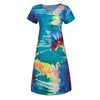 2022  Women Summer Dress  Colorful Print V-neck Loose Big Swing Casual Beach Style Large Ladies Plus Size Dress