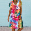 2022  Women Summer Dress  Colorful Print V-neck Loose Big Swing Casual Beach Style Large Ladies Plus Size Dress