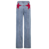 Women Vintage Star Patches Flare Jeans Mid Waist Striped Slim Fit Denim Pants