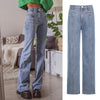 Women Vintage Star Patches Flare Jeans Mid Waist Striped Slim Fit Denim Pants