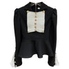 2022 Women's Black Notched Collar Patchwork Blazer Full Sleeve Tops Slim Fit Ruffled Metal Buttons Short Suits Y1373