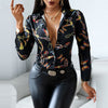 2023 Women's Slim V-neck Shirts Contrast Color Long Sleeved Blouses Tops OL Style Casual Printing Clothing