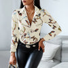 2023 Women's Slim V-neck Shirts Contrast Color Long Sleeved Blouses Tops OL Style Casual Printing Clothing