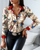 2023 Women's Slim V-neck Shirts Contrast Color Long Sleeved Blouses Tops OL Style Casual Printing Clothing