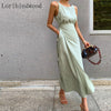 2022    Elegant Sleeveless Dress For Women O Neck Sleeveless High Waist Summer Solid Midi Dresses