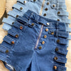 2022 summer denim shorts women's high waist slimming Casual shorts side metal breasted motorcycle wide-leg denim Shorts