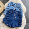 2022 summer denim shorts women's high waist slimming Casual shorts side metal breasted motorcycle wide-leg denim Shorts