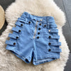 2022 summer denim shorts women's high waist slimming Casual shorts side metal breasted motorcycle wide-leg denim Shorts