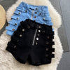 2022 summer denim shorts women's high waist slimming Casual shorts side metal breasted motorcycle wide-leg denim Shorts