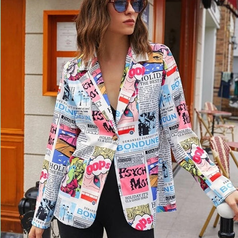 2023 Original Design Blazers Newspaper Print HighStreet Tops Women Slim Unique Clothes Spring Autumn Temperament Outwear