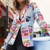 2022 Original Design Blazers Newspaper Print HighStreet Tops Women Slim Unique Clothes Spring Autumn Temperament Outwear