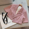 2023 Pink Women's Cropped Jacket Blazer Suit With Shorts Coats Clothing Spring Summer Female Outfit Office Za Woman Short Sleeve