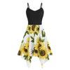 2022 Plus Size Summer Dress Women  Ladies Sunflower Print Asymmetric Camis Handkerchief V-Neck Dress vestidos платье летн