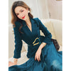 2023 Plus Size Women's Suit Blazer Dress Long Jacket Mesh Dresses Two Piece Set With Belt Elegant Women Winter Coat Dress Sets