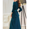2023 Plus Size Women's Suit Blazer Dress Long Jacket Mesh Dresses Two Piece Set With Belt Elegant Women Winter Coat Dress Sets