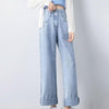 2022 Popular Women Loose Jeans High Waist Straight Multi Pockets Thin Denim High Waist Straight Wide Leg Jeans for Work