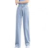 2022 Popular Women Loose Jeans High Waist Straight Multi Pockets Thin Denim High Waist Straight Wide Leg Jeans for Work