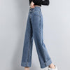 2022 Popular Women Loose Jeans High Waist Straight Multi Pockets Thin Denim High Waist Straight Wide Leg Jeans for Work