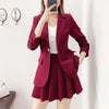 2023 Red Suit Women's Dress Autumn Temperament Small Business Suit Coat Ladies Pleated Skirt Two-Piece Set