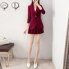 2023 Red Suit Women's Dress Autumn Temperament Small Business Suit Coat Ladies Pleated Skirt Two-Piece Set