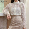 2023 Retro Palace Style Romantic Pearl Button Top Korea Lace Stitching Shirt Female Long Sleeve Stand-collar Women Blouse 12929