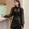 2023 Retro Palace Style Romantic Pearl Button Top Korea Lace Stitching Shirt Female Long Sleeve Stand-collar Women Blouse 12929