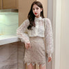 2023 Retro Palace Style Romantic Pearl Button Top Korea Lace Stitching Shirt Female Long Sleeve Stand-collar Women Blouse 12929