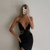 2022 Sexy Backless Cutout Midi Dress Club Party Outfits for Women Sleeveless Elegant Straps V Neck Dresses Vestidos