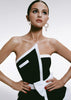 2022 Sexy Women'S Sexy Bow Black And White Patchwork High Street Short Top Ruffled Strapless Camisole + Mini Skirt Party
