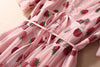 2022 Sexy V-Neck Belt Strawberry  stamping Short Sleeve Party Mid-Length Dress Net Yarn Summer  Women'S Clothing