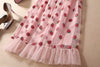 2022 Sexy V-Neck Belt Strawberry  stamping Short Sleeve Party Mid-Length Dress Net Yarn Summer  Women'S Clothing