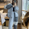 2023 Spring And Autumn Sports Models Leisure Sports Loose Women's Knitted V-Neck Contrast Color Cardigan Two-Piece Suit
