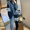 2023 Spring And Autumn Sports Models Leisure Sports Loose Women's Knitted V-Neck Contrast Color Cardigan Two-Piece Suit