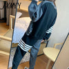 2023 Spring And Autumn Sports Models Leisure Sports Loose Women's Knitted V-Neck Contrast Color Cardigan Two-Piece Suit