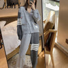 2023 Spring And Autumn Sports Models Leisure Sports Loose Women's Knitted V-Neck Contrast Color Cardigan Two-Piece Suit