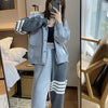 2023 Spring And Autumn Sports Models Leisure Sports Loose Women's Knitted V-Neck Contrast Color Cardigan Two-Piece Suit