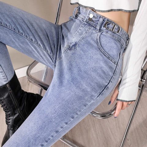2022 Spring And Autumn Jeans Women's Trousers Stretch Feet Pants Korean Style High-Waisted Trousers Slimming Pencil Pants
