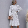 2022 Spring Autumn Elegant Long Sleeve Midi Dresses Pleated Kawaii Polka Dots Clothes for Women Casual Ruched Black Boho Dresses