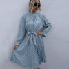 2022 Spring Autumn Elegant Long Sleeve Midi Dresses Pleated Kawaii Polka Dots Clothes for Women Casual Ruched Black Boho Dresses
