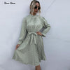2022 Spring Autumn Elegant Long Sleeve Midi Dresses Pleated Kawaii Polka Dots Clothes for Women Casual Ruched Black Boho Dresses
