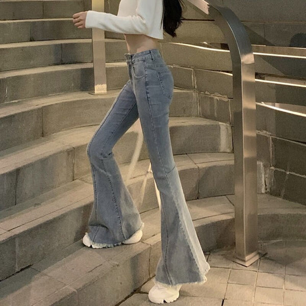 2022 Spring Autumn Retro High Waisted Trumpet Ladies Skinny Jeans Woman Clothes Women Long Bodycon Pants Streetwear Casual