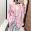 2022 Spring Autumn Women Vintage Pink Tweed Blazer Coat  Chic Button Long Sleeve Suit Jacket Female Casual Solid Outwear
