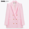 2022 Spring Autumn Women Vintage Pink Tweed Blazer Coat  Chic Button Long Sleeve Suit Jacket Female Casual Solid Outwear