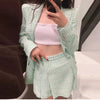 2022 Spring Autumn Women Vintage Tweed Plaid Two Piece Set Chic Button Office Blazer Coat+Mini Skirts Suit Female Jacket Outfits