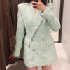2022 Spring Autumn Women Vintage Tweed Plaid Two Piece Set Chic Button Office Blazer Coat+Mini Skirts Suit Female Jacket Outfits