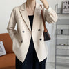2022 Spring Basic Black Suit Jacket Women's Loose Long Sleeve Casual Oversized Blazer Suit Top V-neck Double Breasted Cardigan