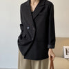 2022 Spring Basic Black Suit Jacket Women's Loose Long Sleeve Casual Oversized Blazer Suit Top V-neck Double Breasted Cardigan