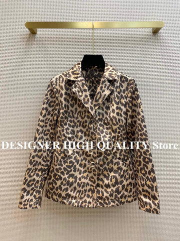 2022 Spring Collection Leopard Blazer Jacket Notched Single Breasted Slim Waist Elegant All-matched Streetwear Women's Suit Coat