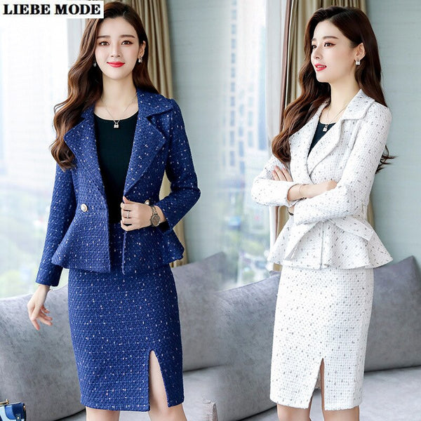 2022 Spring Elegant Women Tweed Blazer Set Jacket and Skirt Business 2 Pieces Skirt Suit Female Office Ladies Blazer Suits